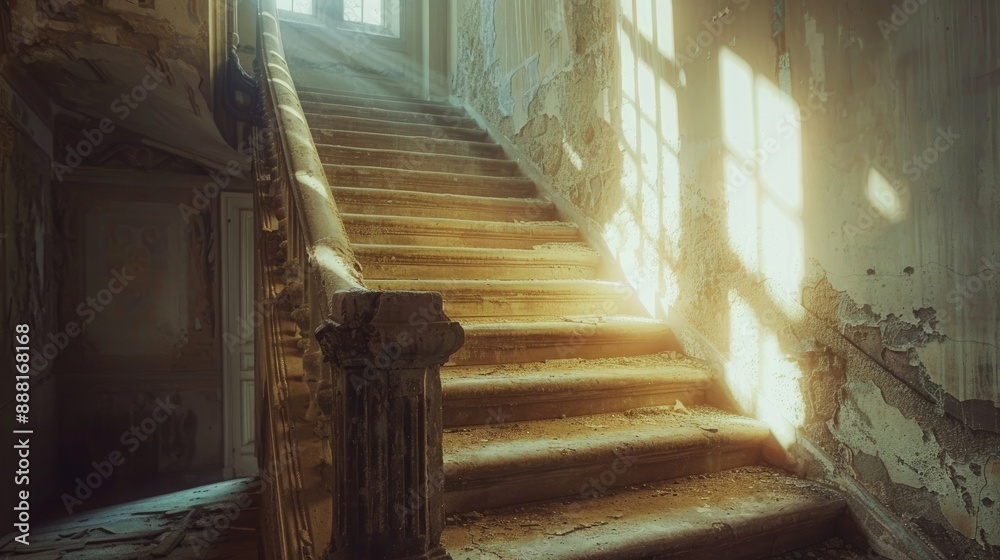 Obraz premium Old staircase flooded with sunlight