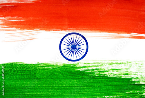 Watercolor Grunge brush stroke illustration Flag for Indian 15th of August, India Independence Day Celebration photo