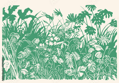 Exotic leaves and plants jungle, vector illustration