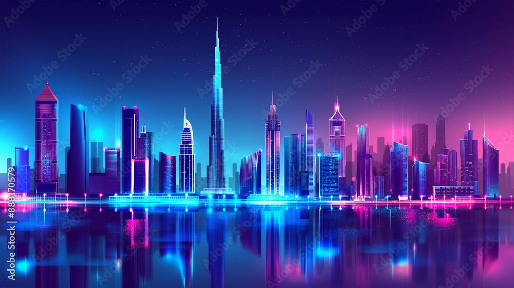 Fototapeta premium The beautiful of Sky line city isolation background at night, Illustration