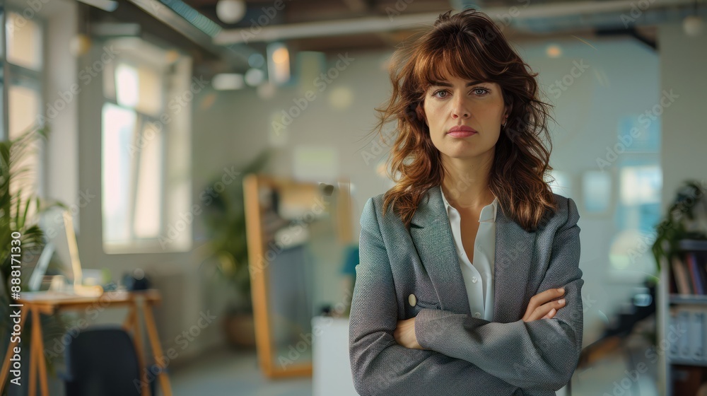 Portrait of successful business woman inside office, standing with arms crossed Portrait of successful business woman inside office, standing with arms crossed