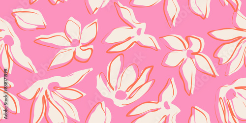 Exotic hand drawn flowers, seamless patterns with florals, These repeated and decorative designs are used for packaging, decorating, interior design, wallpapers, banners, background and more.
