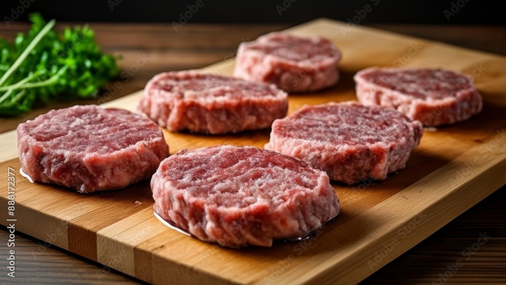Freshly ground beef patties ready for the grill Freshly ground beef patties ready for the grill