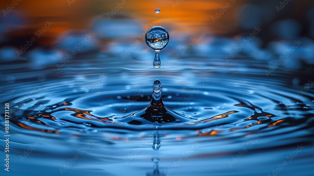 Close-up of a water droplet creating ripples in a still body of water, capturing the essence of tranquility and natural beauty. Close-up of a water droplet creating ripples in a still body of water, capturing the essence of tranquility and natural beauty.