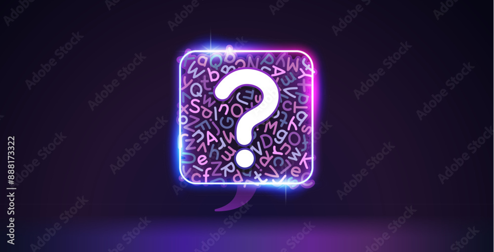 Question Mark Neon Sign on a Dark Background in Modern Style. Vector clip art for your linguistic projects.