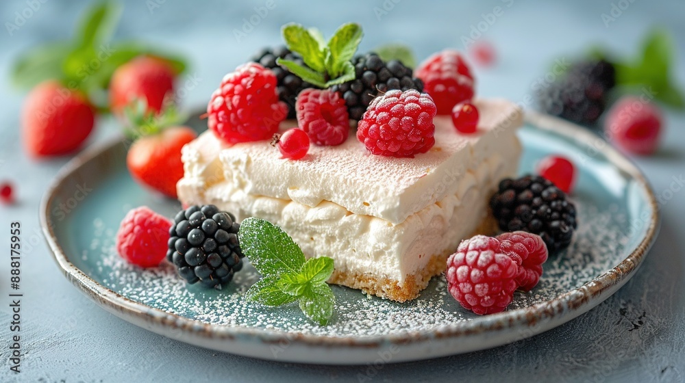 Raspberry cake with mint leaves Raspberry cake with mint leaves