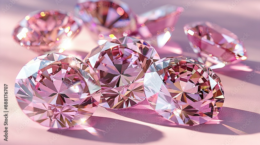 A cluster of pink diamonds on a pastel pink backdrop A cluster of pink diamonds on a pastel pink backdrop