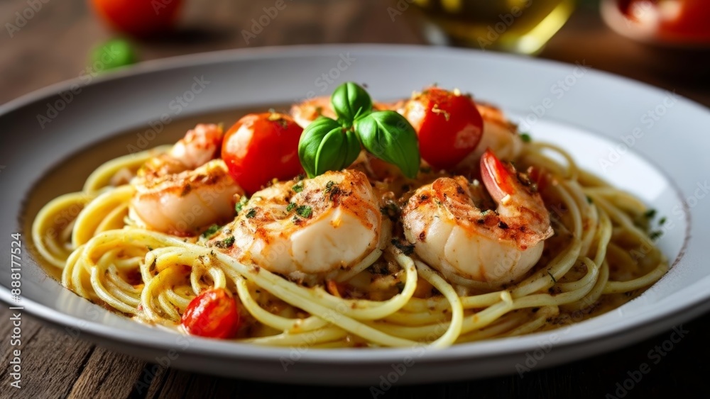 Delicious seafood pasta ready to be savored Delicious seafood pasta ready to be savored