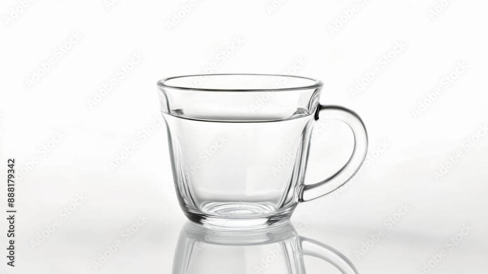 Clear glass mug with handle filled with water Clear glass mug with handle filled with water
