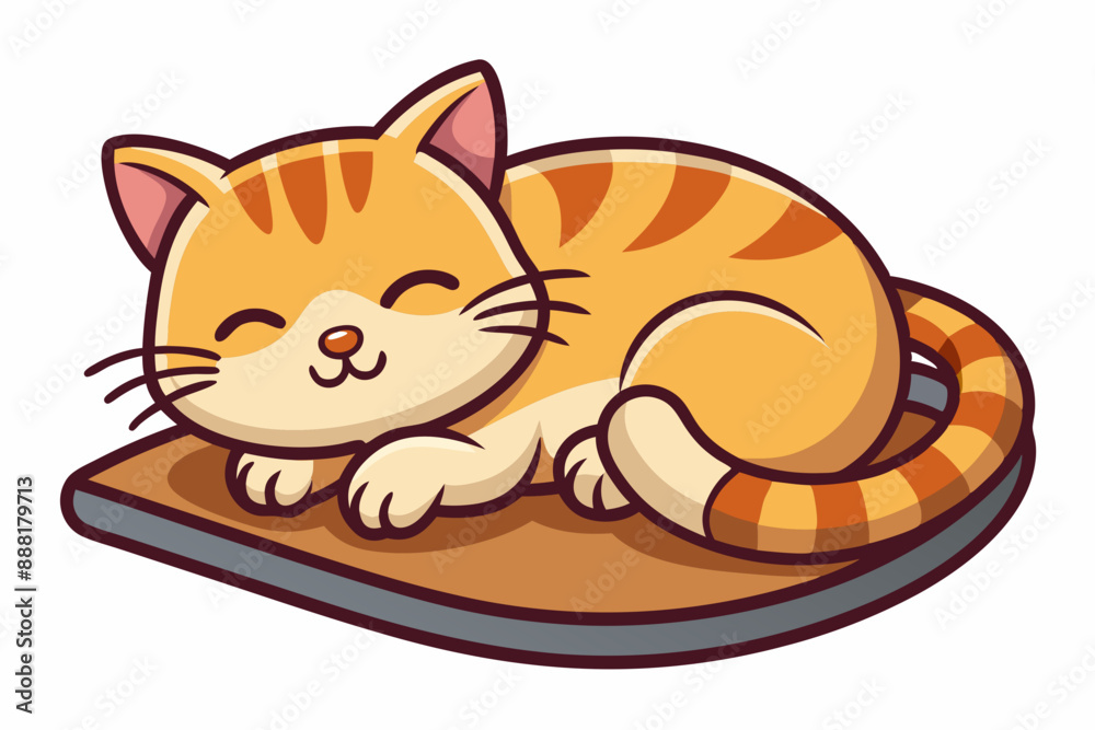 Fototapeta premium Cute Cat Sleeping On Scratcher Cartoon Vector art Illustration