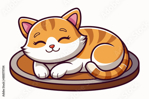 Cute Cat Sleeping On Scratcher Cartoon Vector art Illustration