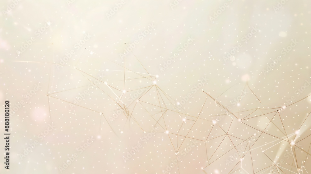 soft beige canvas with pale pink dots linked by shimmering golden lines, focus for text in the upper center