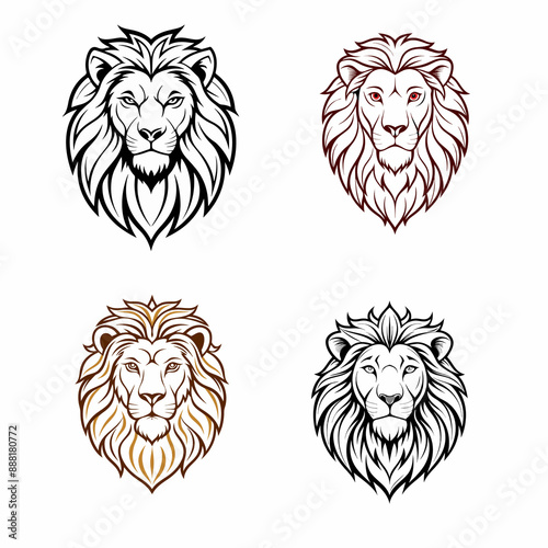  lion head line art vector style image with and white background