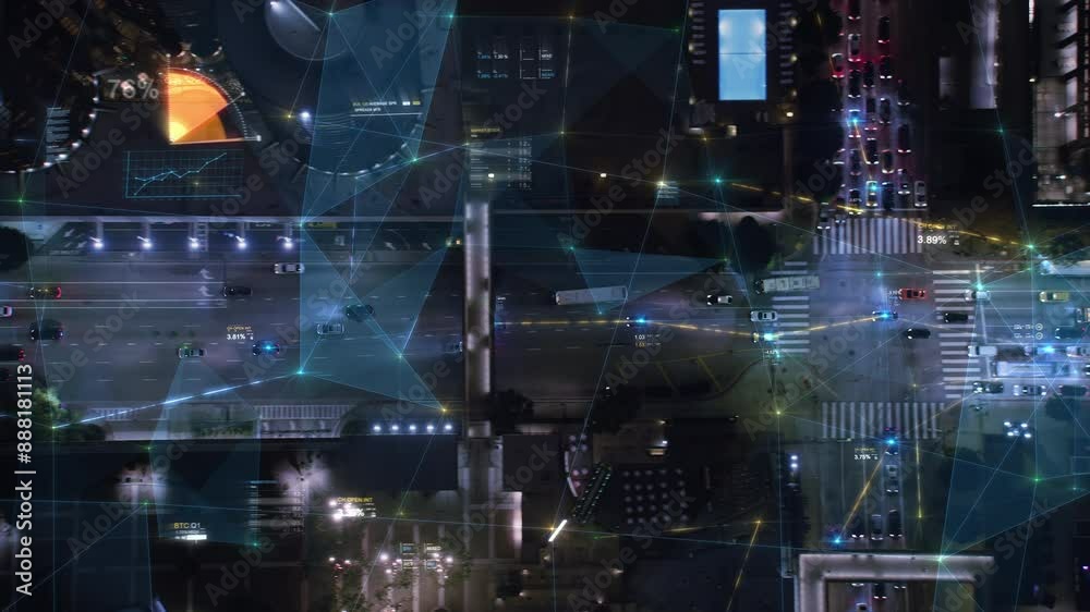 Overhead Aerial view of Modern City with Financial Information and Connections. Holographic Graphs and Charts, Augmented Reality Elements.
Overhead Aerial view of Modern City with Financial Information and Connections. Holographic Graphs and Charts, Augmented Reality Elements.