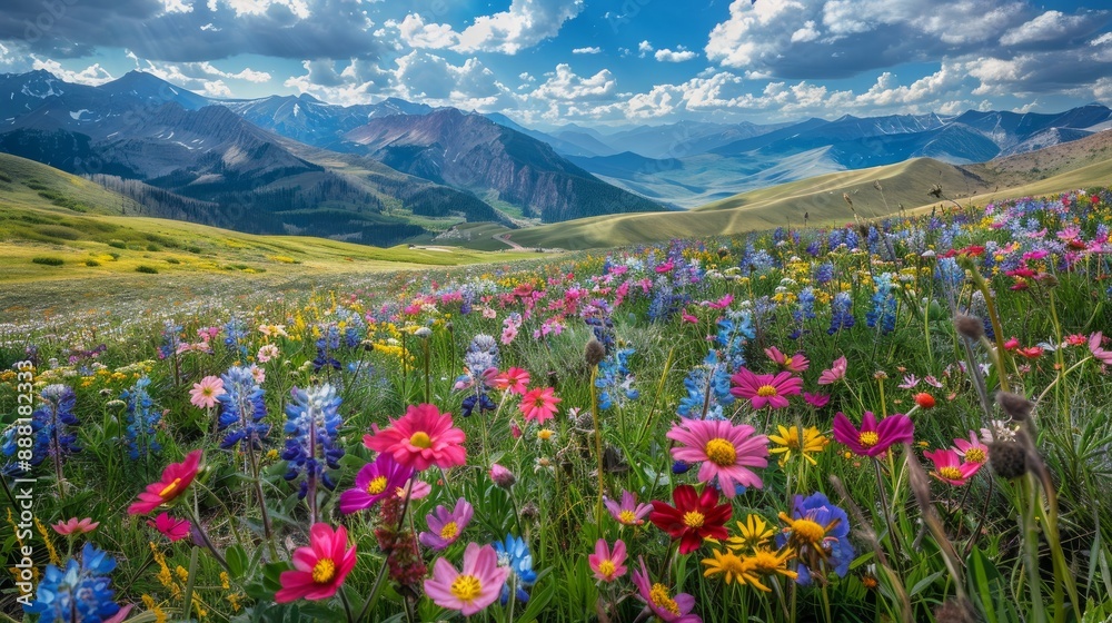a broad view of the mountains' brilliantly colored blooms a broad view of the mountains' brilliantly colored blooms