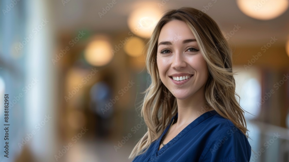 Fototapeta Young female doctor on modern clinic background