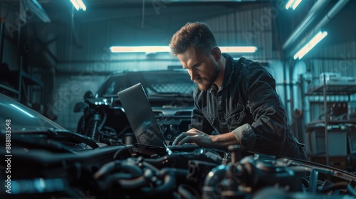 The mechanic working with laptop © VLA Studio