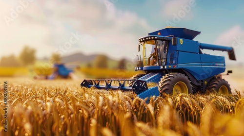 The blue harvesting machine photo