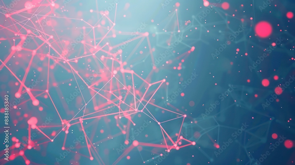 Bright red dots connected by pink lines on a muted blue canvas, text area in the top center Bright red dots connected by pink lines on a muted blue canvas, text area in the top center