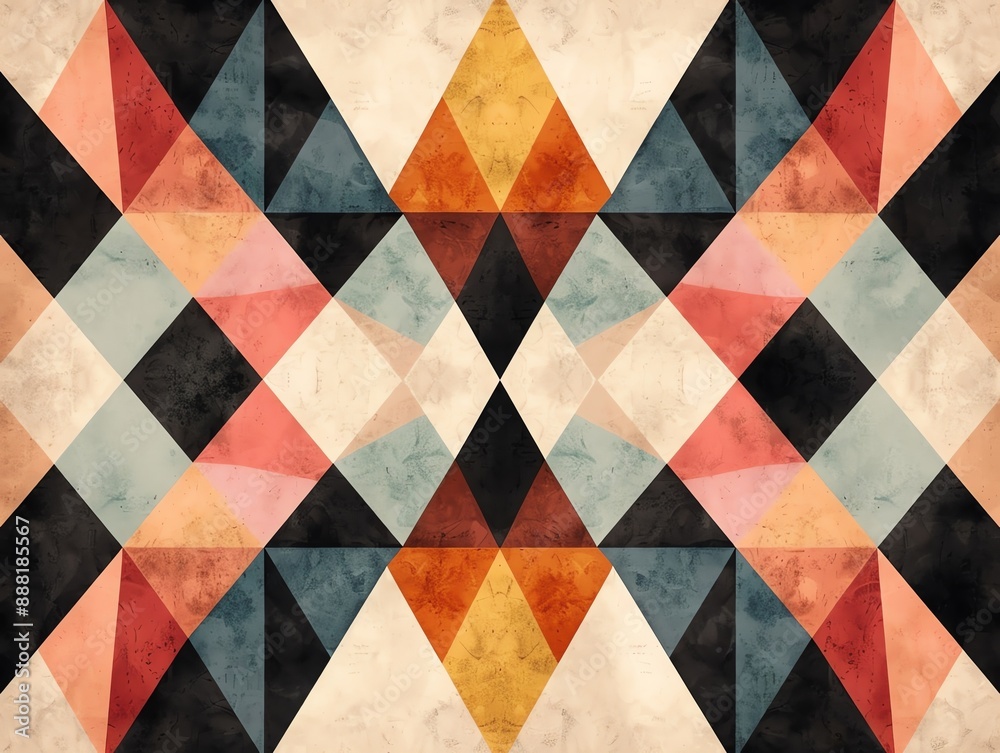 Abstract geometric pattern with triangle shapes in warm and cool tones. Abstract geometric pattern with triangle shapes in warm and cool tones.