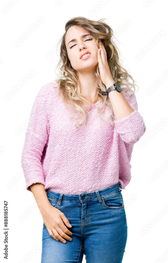 Beautiful young blonde woman over isolated background touching mouth with hand with painful expression because of toothache or dental illness on teeth. Dentist concept. Beautiful young blonde woman over isolated background touching mouth with hand with painful expression because of toothache or dental illness on teeth. Dentist concept.