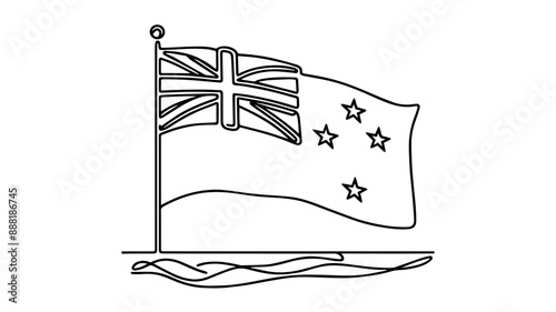 colourless new zealand flag one line illustration