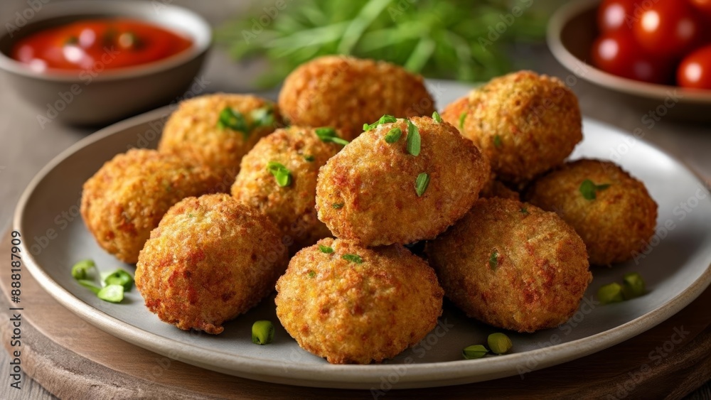 Delicious goldenbrown fried balls on a plate ready to be savored Delicious goldenbrown fried balls on a plate ready to be savored