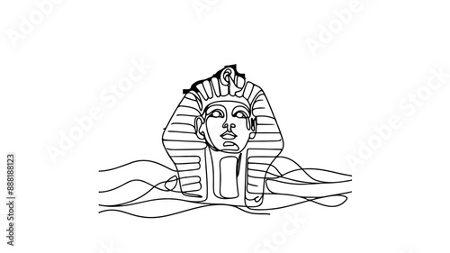 pharaoh tutankhamen mask one line illustration