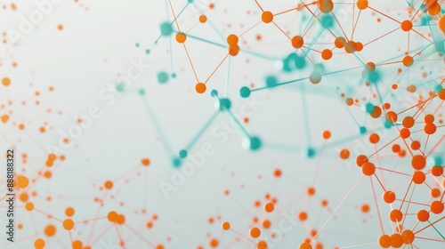 Burnt orange dots connected by teal blue lines on a pale gray background, with a clear area for text in the upper center