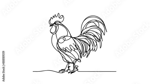 rooster one continuous line drawing 