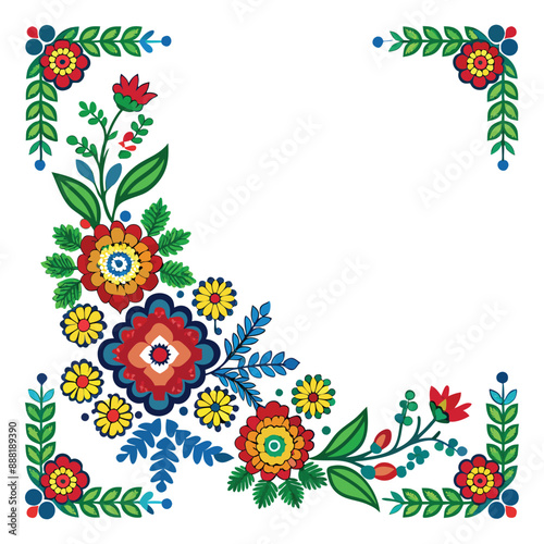 Corner border polish folk embroidery pattern Vector 

