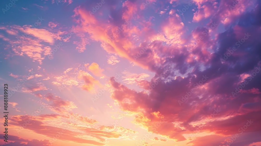 A stunning sunset sky filled with vibrant hues of orange, pink, and purple, casting a warm glow over the horizon, perfect for serene and captivating background images A stunning sunset sky filled with vibrant hues of orange, pink, and purple, casting a warm glow over the horizon, perfect for serene and captivating background images