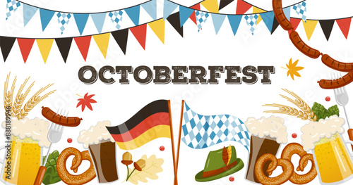 Oktoberfest Celebration Banner with Pretzels and Beer