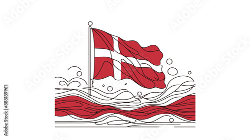 one line illustration of denmark flag