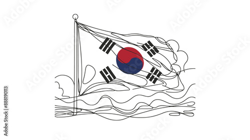 south korea flag one line illustration