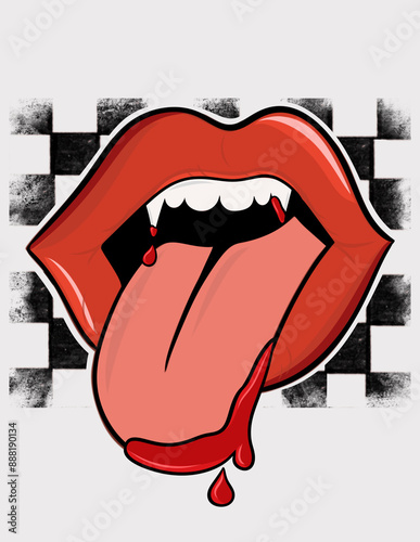 illustration of a lips and vampire teeth 