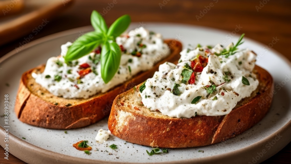 Deliciously simple appetizer Garlic bread with creamy spread and fresh herbs Deliciously simple appetizer Garlic bread with creamy spread and fresh herbs