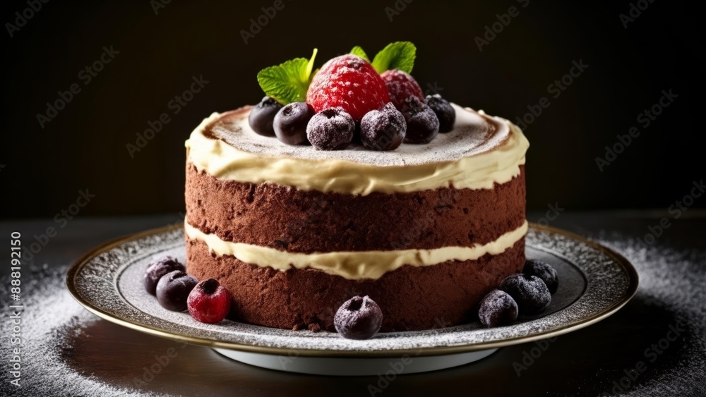 Deliciously decadent chocolate cake with fresh berries and cream Deliciously decadent chocolate cake with fresh berries and cream