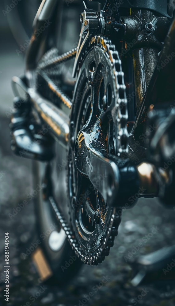 Fototapeta premium Detailed Close-Up of Cyclist's Bike Gears and Chain Motion for Mechanical and Sports Themes