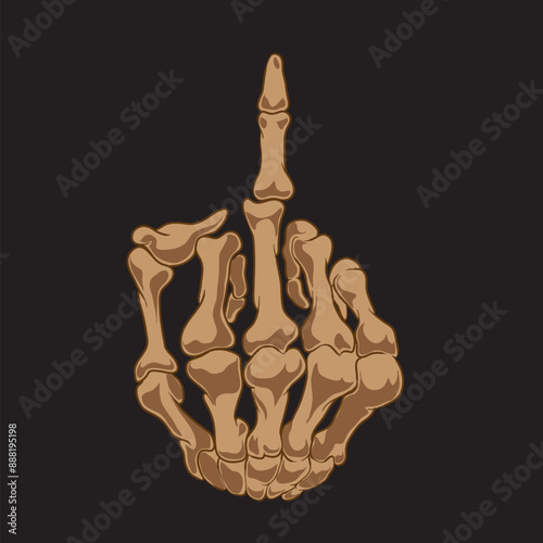middle finger gesture Human skeleton hand. Vector illustration of a human skeleton hand isolated on black background. metal Hand gesture.