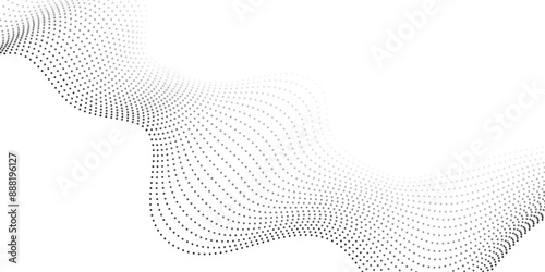 Flowing dots particles wave pattern halftone gradient curve shape isolated on transparent background. halftone black gradient curve shape isolated on white background. Vector in concept of technology