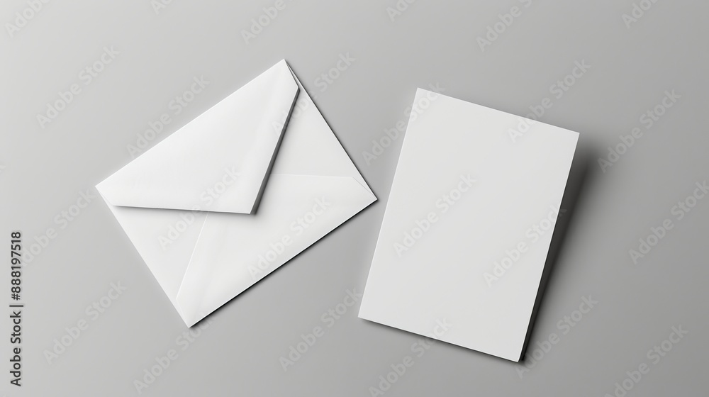 Blank white envelope and card on a gray background for mockup Blank white envelope and card on a gray background for mockup