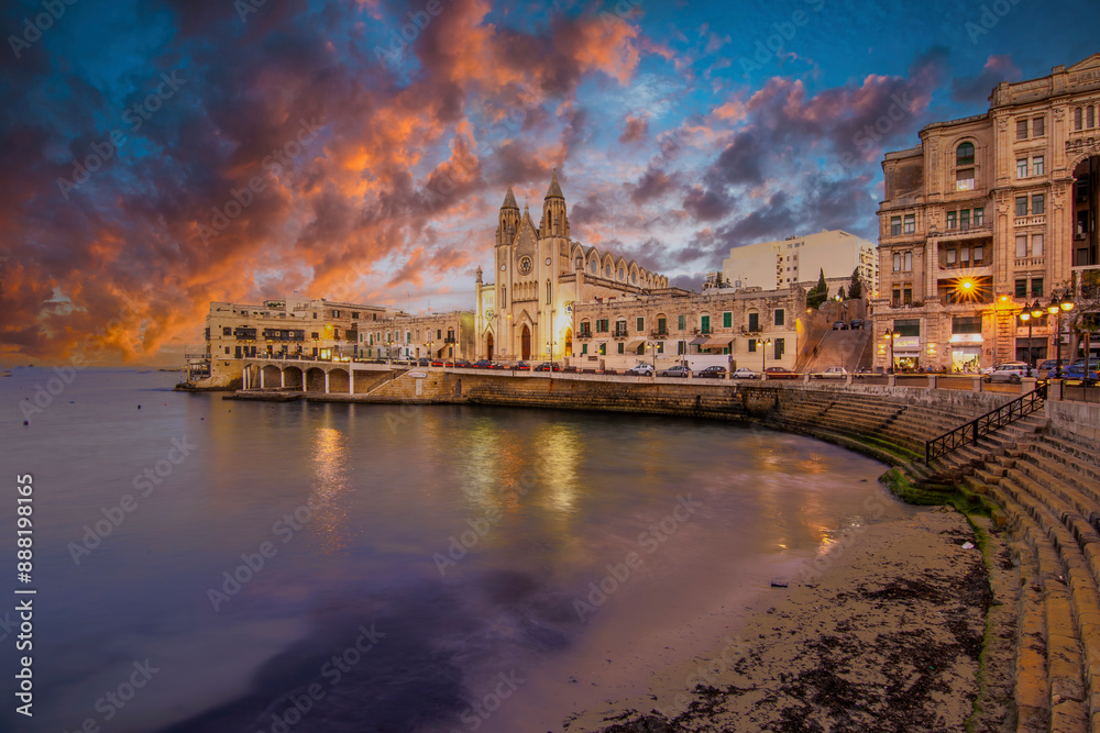 Our Lady of Mount Carmel Church on Balluta Bay in St. Julian's, Malta