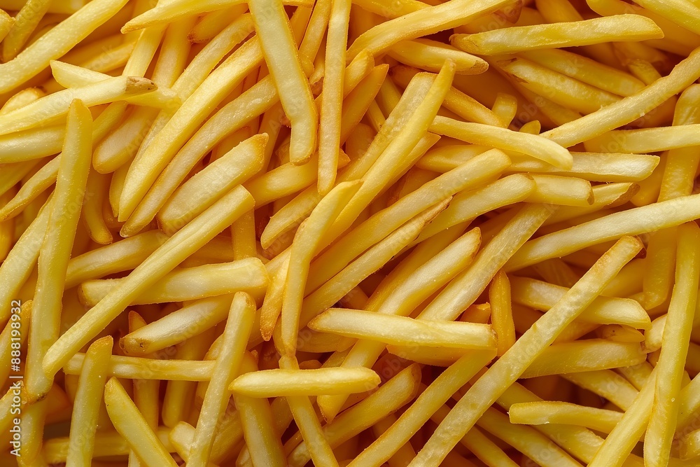 A close up of many french fries. The fries are golden brown and appear to be freshly cooked A close up of many french fries. The fries are golden brown and appear to be freshly cooked