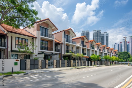 Modern shophouses showcasing downtown skyline views and vibrant city life