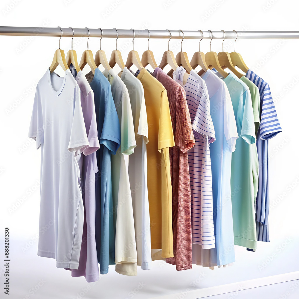 clothes hanging on hangers white background. ai generated
clothes hanging on hangers white background. ai generated