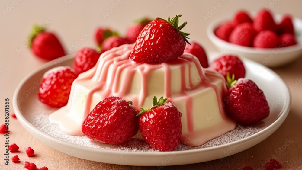 Delicious dessert with strawberries and cream Delicious dessert with strawberries and cream