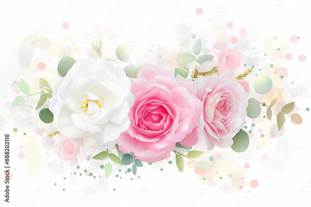Fototapeta premium A beautiful vector pink roses, A fresh bunch of flowers set, as a flat illustration, with a pastel pink and white color scheme