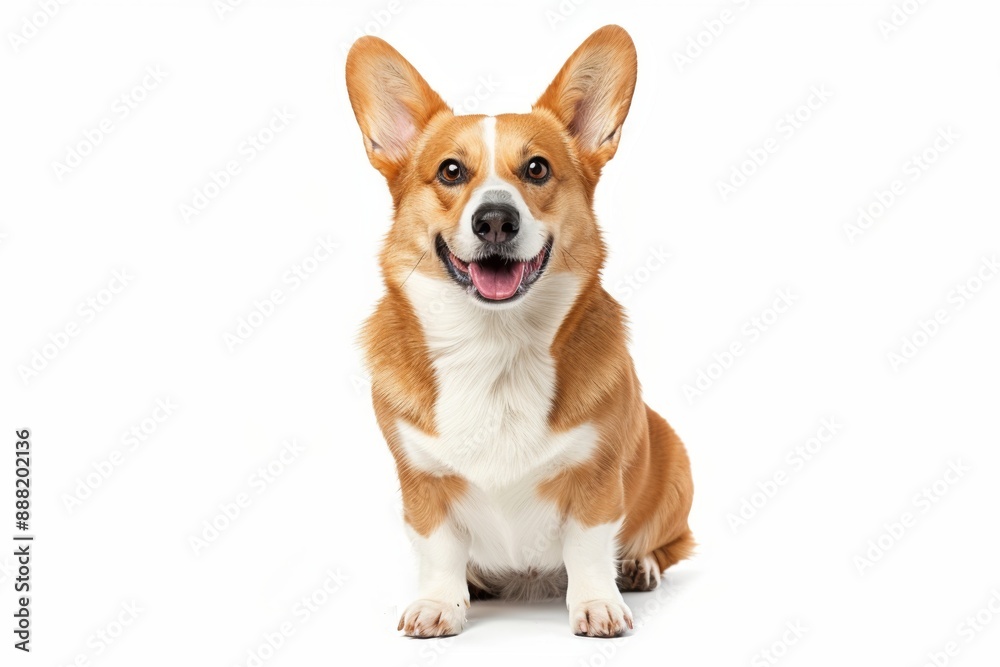 Corgi with red coat and white markings, sitting with a cute expression Corgi with red coat and white markings, sitting with a cute expression
