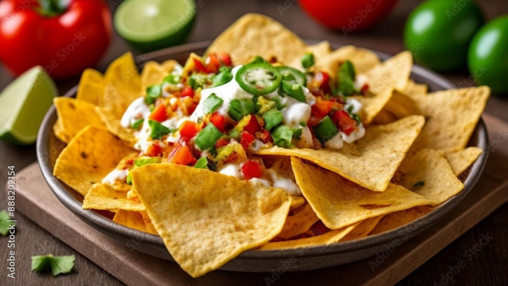 Freshly made nachos with a vibrant salsa topping ready to be enjoyed Freshly made nachos with a vibrant salsa topping ready to be enjoyed
